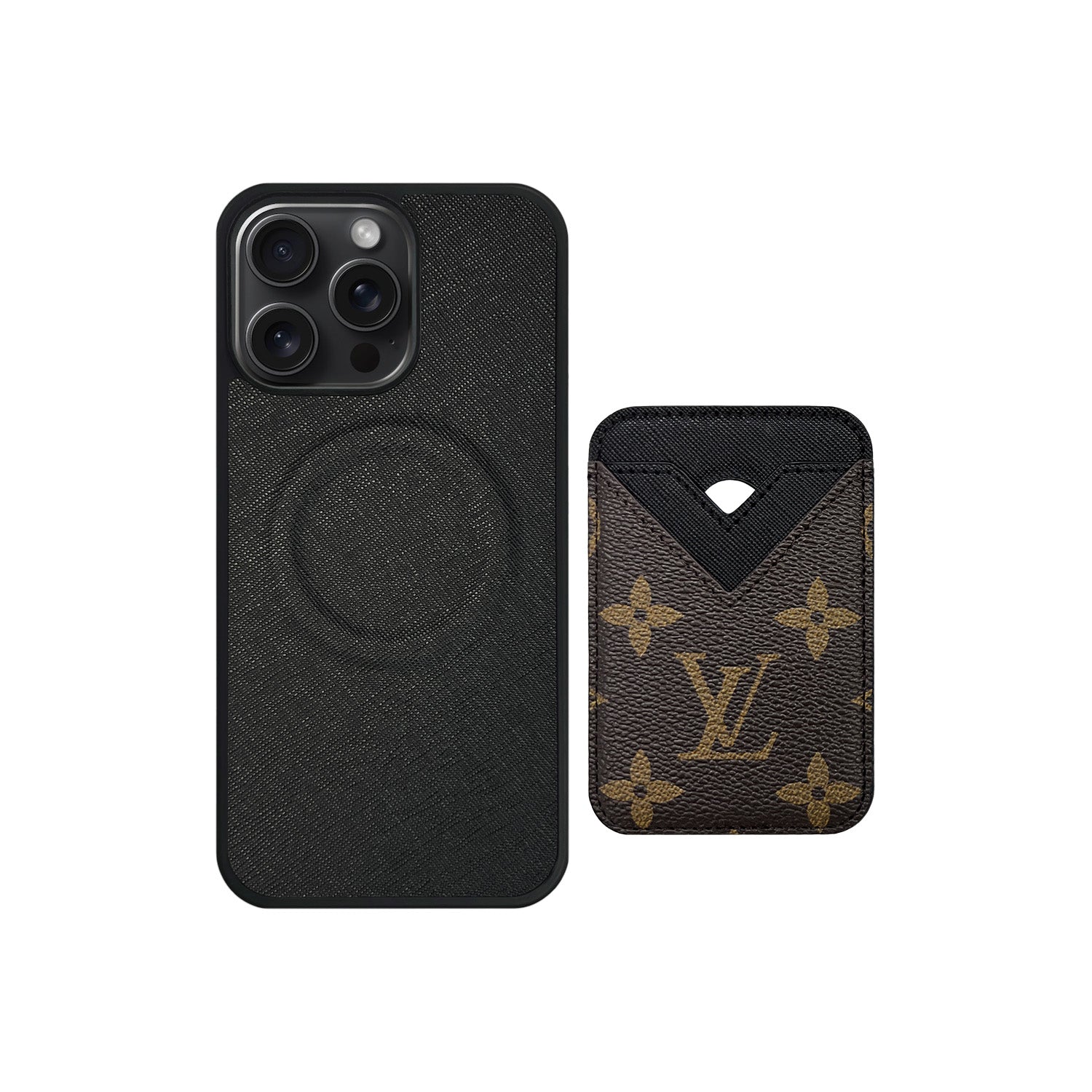 MAGSAFE CARDHOLDER L BLACK AND BROWN MONOGRAM