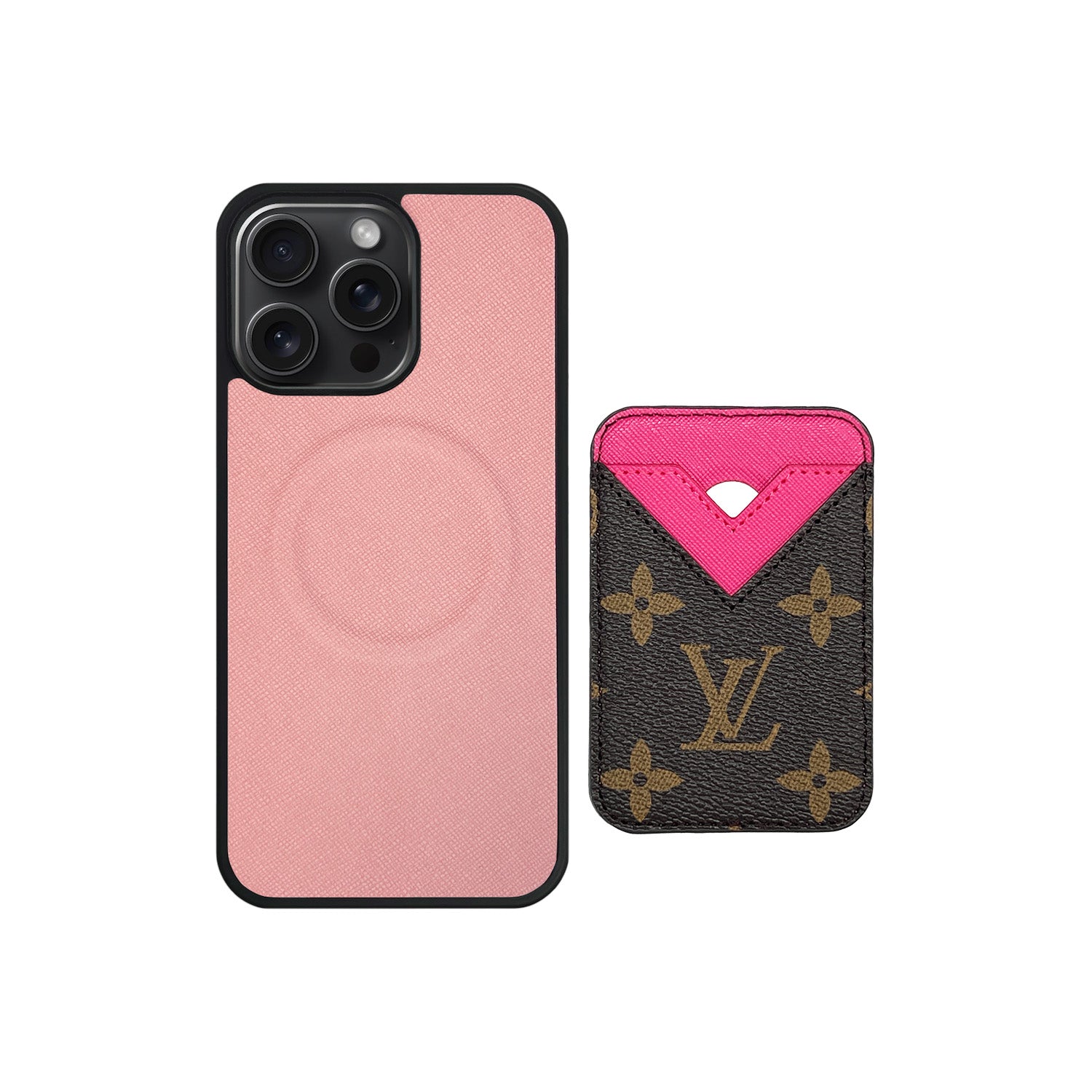 MAGSAFE CARDHOLDER L PINK AND BROWN MONOGRAM