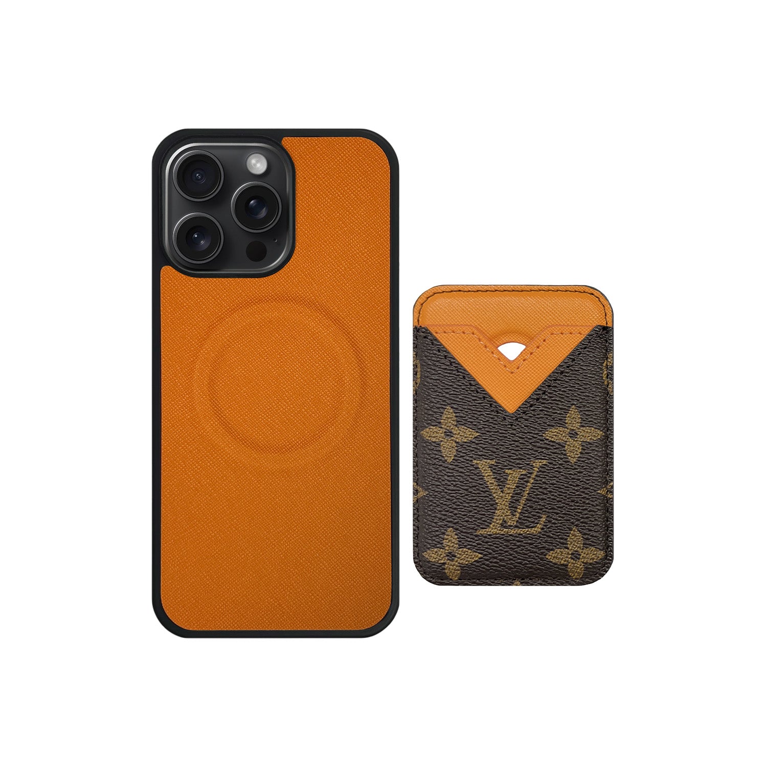 MAGSAFE CARDHOLDER L ORANGE AND BROWN MONOGRAM