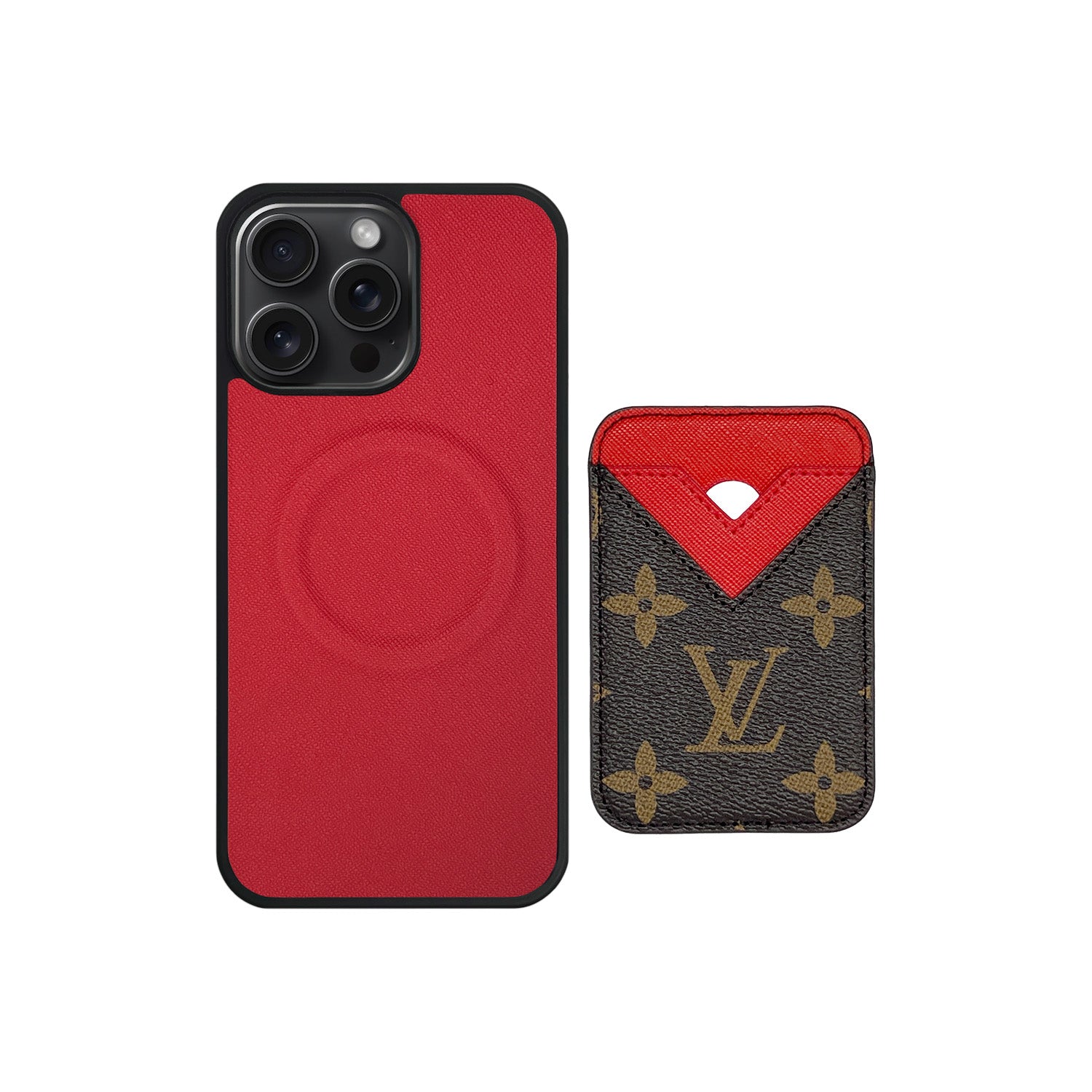 MAGSAFE CARDHOLDER L RED AND BROWN MONOGRAM