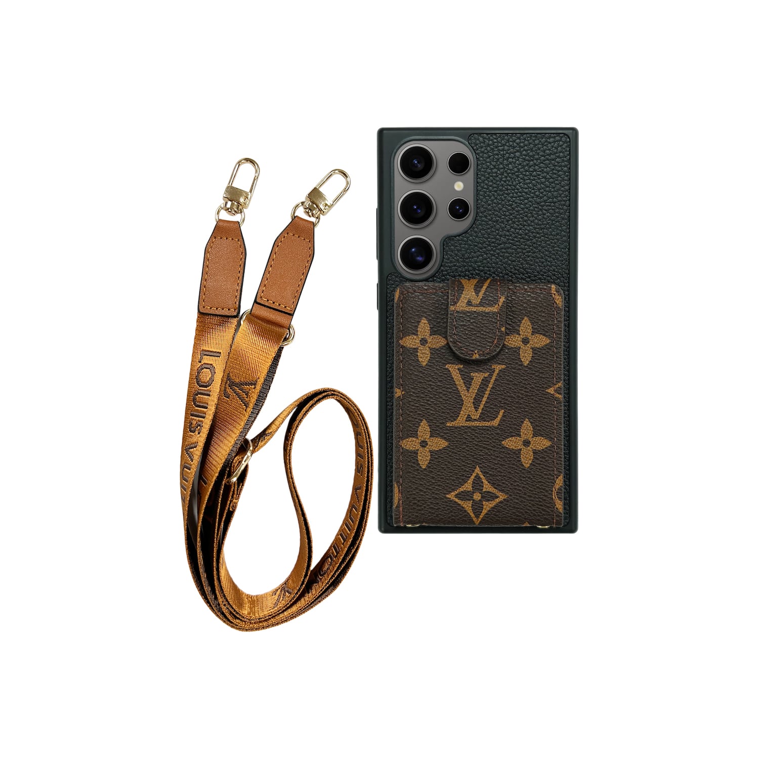 L CLASSIC CARDHOLDER & LANYARD BLK/BRWN
